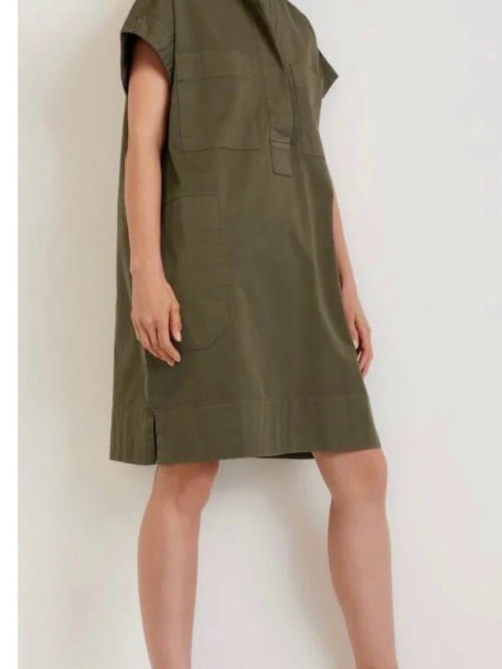 Everlane Dress Army Green Xs Organic Cotton  The Chore Utility Mini Shirt Dress